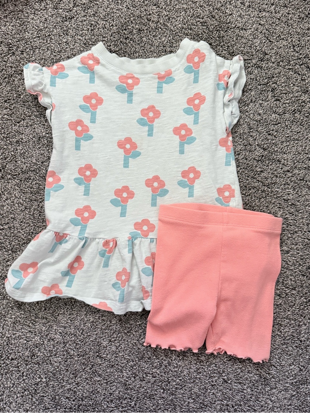 Girl's light blue Floral Peplum Top with coral  Shorts